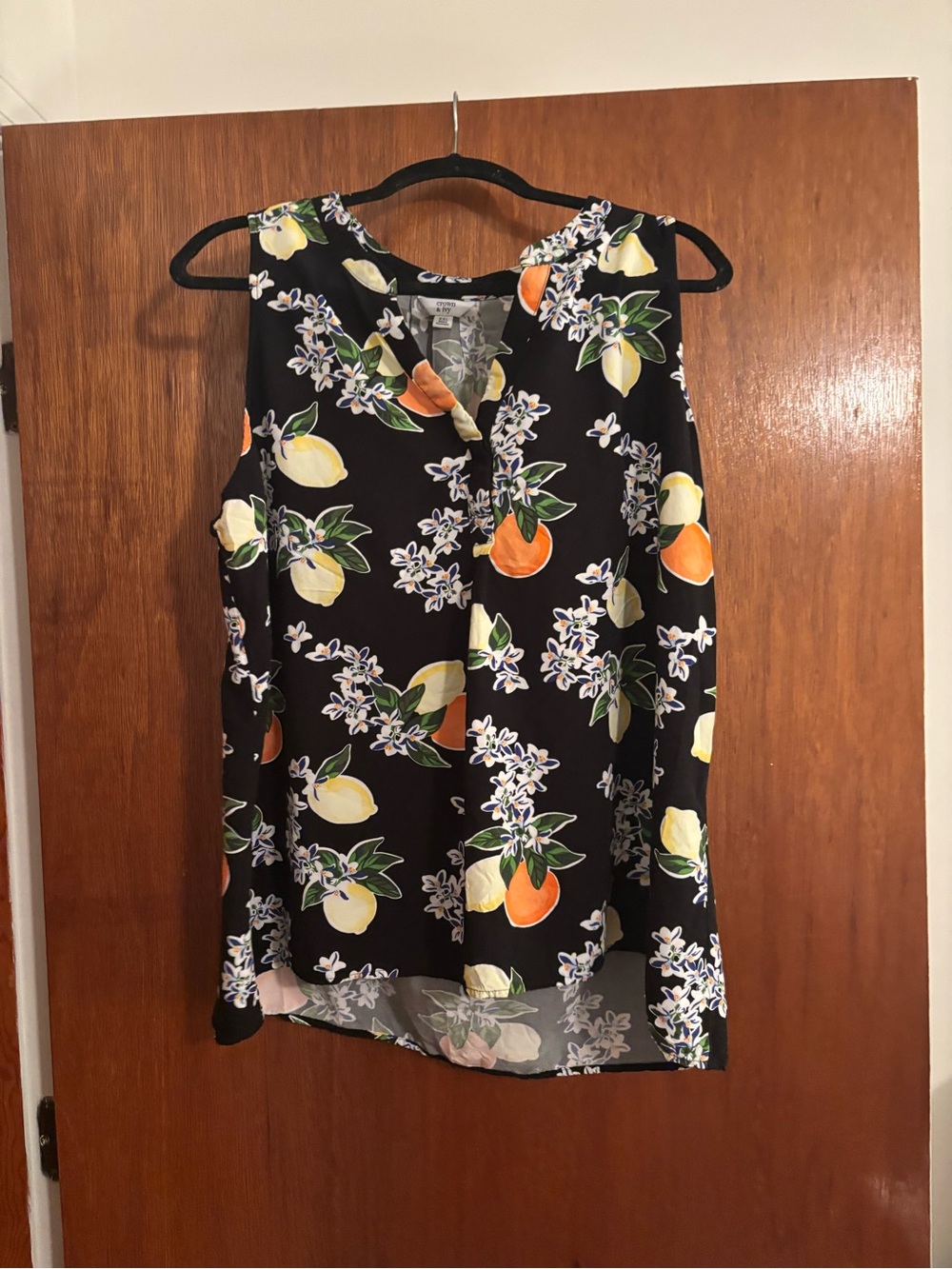 crown & ivy Black Citrus Floral Sleeveless Tank